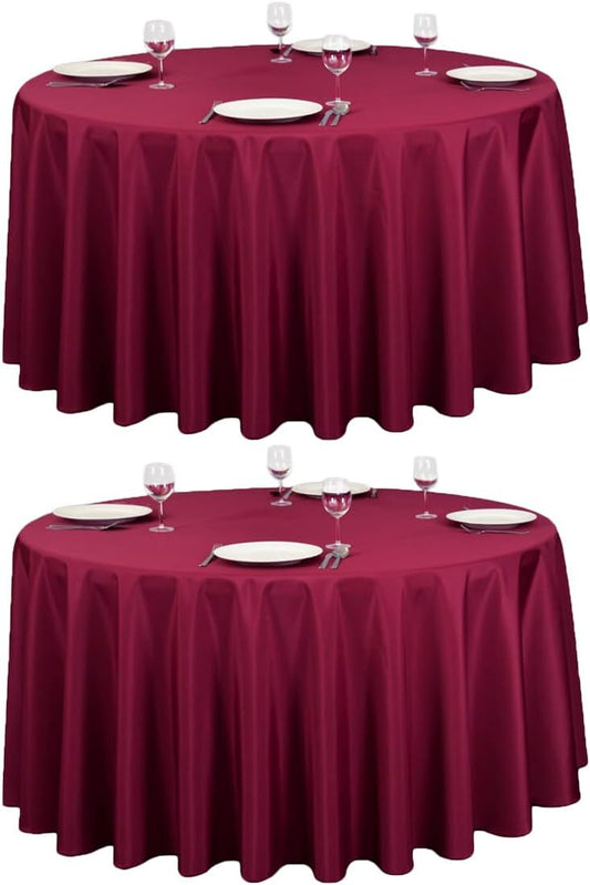 LTC LINENS 2 Pack 120 Inch Round Tablecloth Burgundy - Great for 60 Inch Round Table Floor Length - Washable, Wrinkle Resistant Polyester Fabric Cloth for Parties