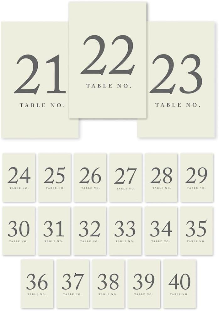 Andaz Press Table Numbers 21-40 on Perforated Paper, Ivory, 4x6-inch Single Sided Sign, 1-Set, For Weddings, Engagement