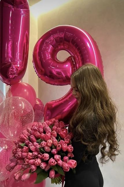 40 Inch Hot Pink Large Number 4 Birthday Balloon, Giant Number Four 14 24 34 40 44 Balloons, Foil Mylar Big Balloons for Anniversary Graduation Supplies Decorations