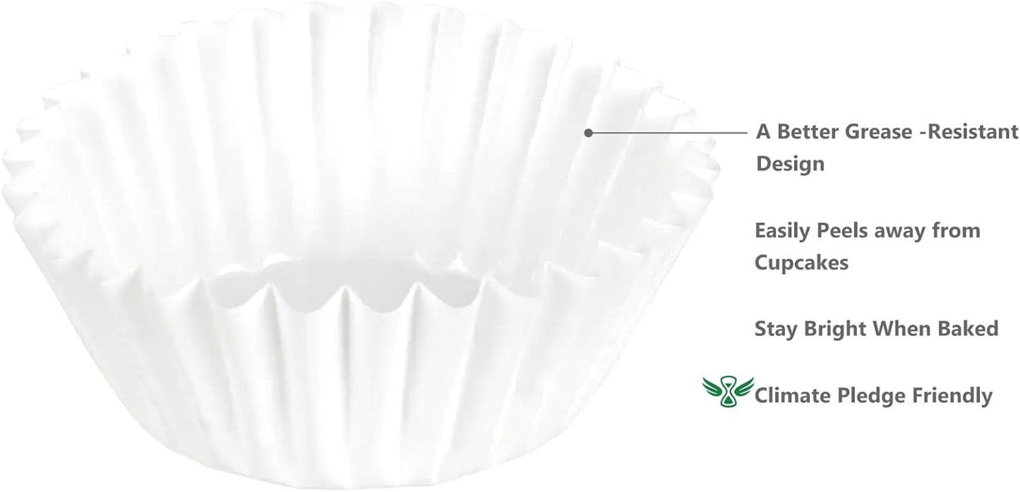 Caperci Heavy Duty Standard White Cupcake Liners 150 Counts - Grease-Resistant Paper Muffin Baking Cups, Odorless, No Muffin Pan Needed, Easily Peels (White)