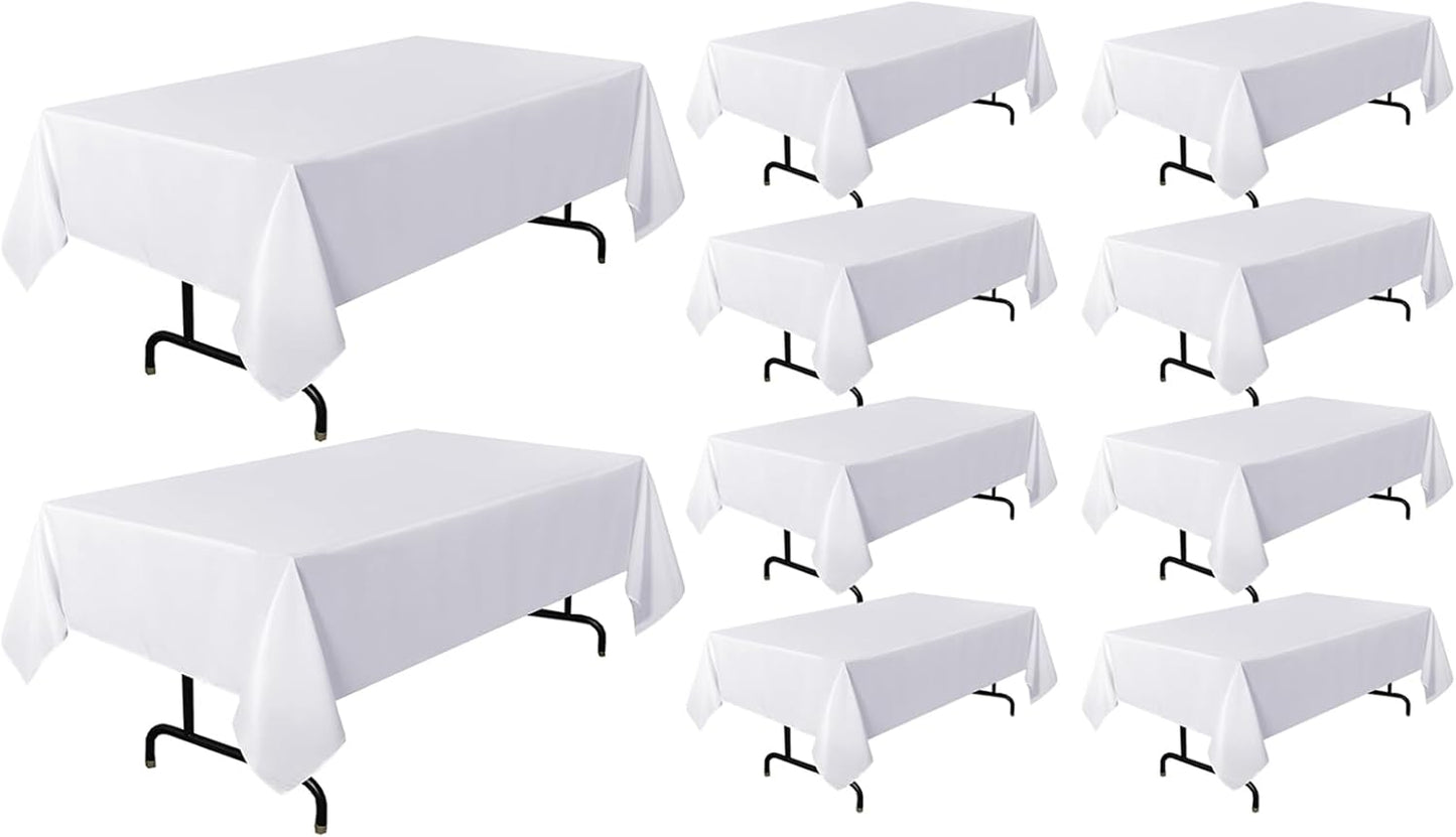 sancua 10 Pack White Tablecloth 60 x 120 Inch, Rectangle Table Cloth for 8 Feet Tables - Stain and Wrinkle Resistant Washable Polyester Table Cover for Dining Tables, Buffet Parties and Camping