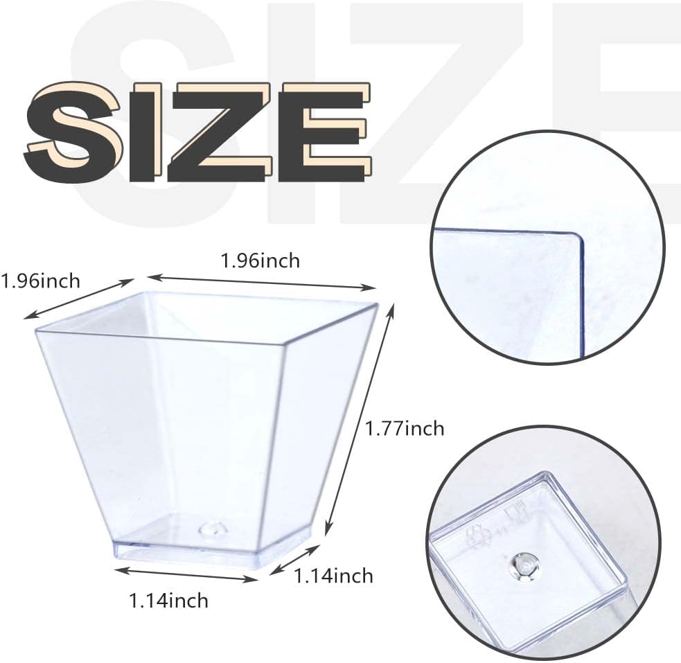 Oomcu 100 Pack 2oz Small Square Clear Plastic Dessert Cups – Mini Disposable Tumbler Cups for Ice Cream,Yogurt, Pudding, Chocolate, Mousse, Candies, Appetizers,Snack, Parfait, Charcuterie, Party