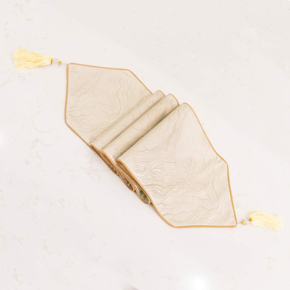 Avigers 12 x 78 Inch Decorative Luxury Abstract Striped Beige Table Runners with Tassels for Home Living Room Bedroom Art Decor Wedding