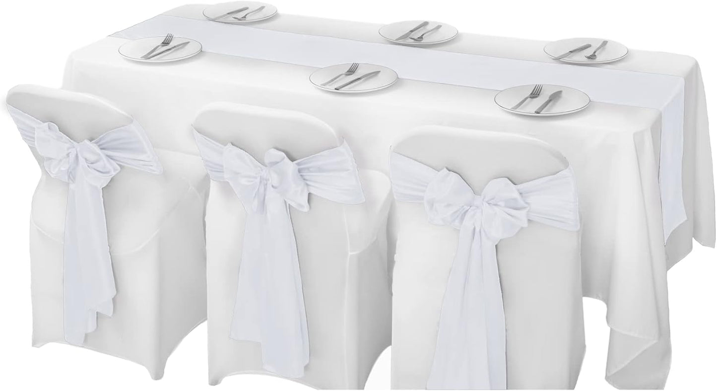 24Pack Table Runner 12 x 108 Inches Satin Silk Table Runner for Wedding, Birthday Party, Banquets, Graduations Decoration, fit Rectange and Round Table-White