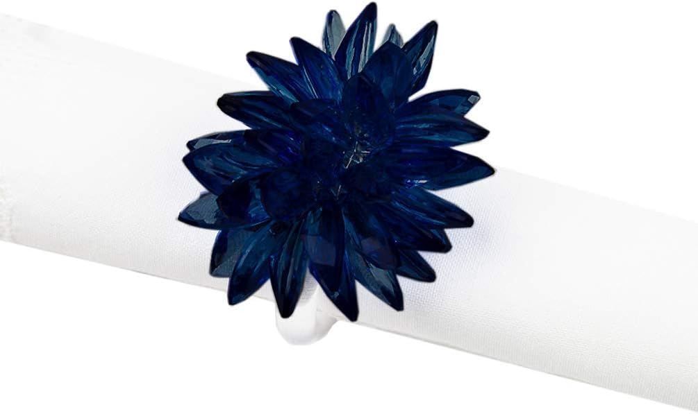 Fennco Styles Crystal Design Collection Napkin Rings - Set of 4 (Navy Blue, 2"x2")