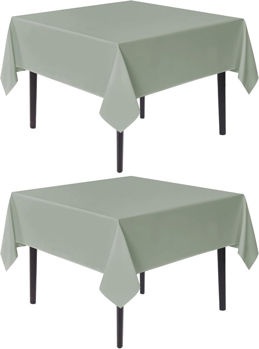 sancua Square Tablecloths 70x70 Inch, 2 Pack - Sage Green Fabric Table Cloth for Square or Round Tables, Washable Polyester Table Cover for Outdoor Party, Birthday, Decorative Display Tables