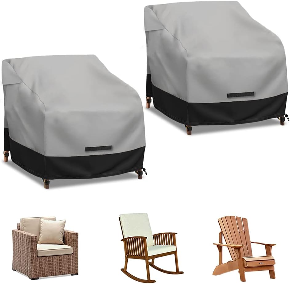 Patio Swivel Chair Cover Waterproof 2 Pack, 600D Heavy Duty Outdoor Furniture Covers for Universal Lawn/Deck/Garden/Backyard Fits up 31.5" W*33.5" D*36" H, Gray/Black