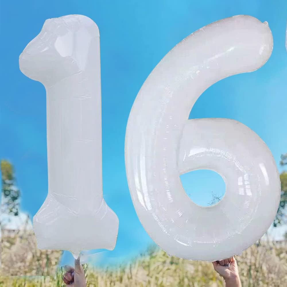 GOER Number 16 Balloons for 16th Birthday Sweet 16 Party Decorations,42 Inch Jumbo Foil Helium 61 Balloons for 61st Birthday Party Decoration (White)