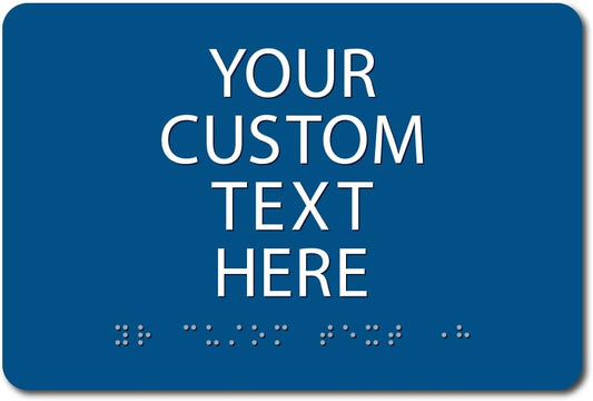 ALPHA DOG ADA SIGNS Custom ADA Compliant Braille Sign, 6"x9" Room Identification Plaque, Tactile Text, Raised Letters, Personalized 4-Line, Indoor/Outdoor, USA-Made (Blue)