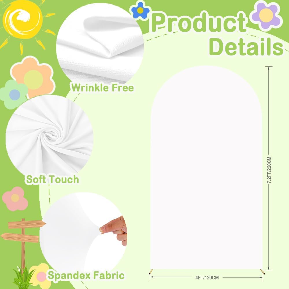 White Wedding Arch Cover Spandex Fitted Arch Covers Stretchy Backdrop 7.2ft Arch Cover for Round Top Stand Balloon Arch Backdrop for Baby Shower Banquet Party Wedding Ceremony Arch Abors