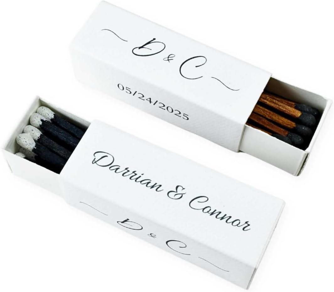Custom Matchboxes - Set of 10 - Personalized - 2" Inch Long - Colorful Matchsticks - Weddings – Wedding Favor - Matchboxes, Custom Matchbox (2" Matchsticks, Wedding Design #4)