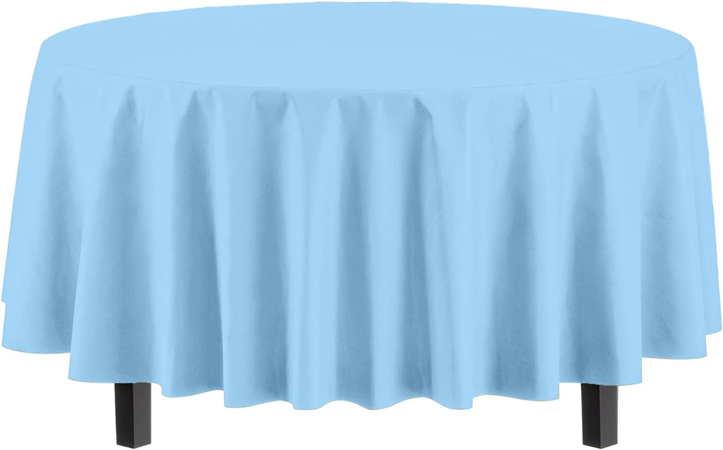 Party Solids 12-Pack Premium Plastic Tablecloth 84in. Round Table Cover - Light Blue