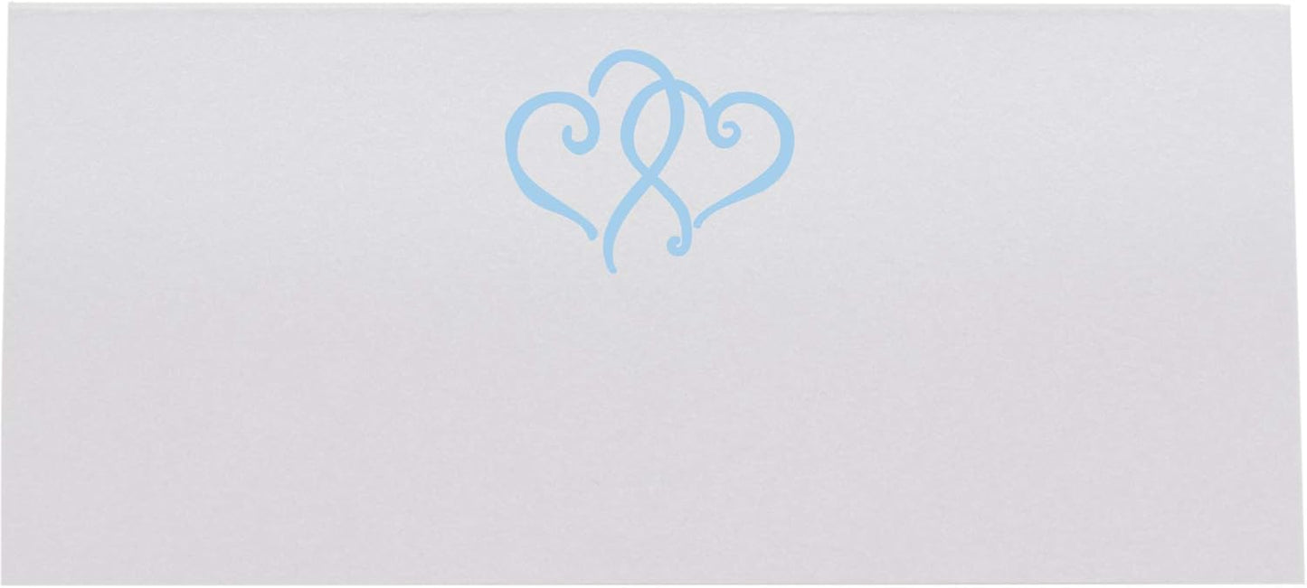Linked Hearts Place Cards, Light Blue (Choose Color), Set of 150, Pre-cut and Scored - Wedding, Party, Dinner, and Special Events - Made in the USA