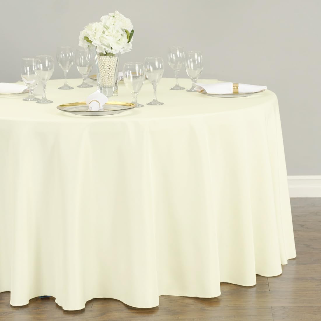 LTC LINENS 5 Pack 108 Inch Round Tablecloths Ivory - Great for 48 Inch Round Table Floor Length - Wrinkle Resistant Polyester Fabric Cloth for Wedding