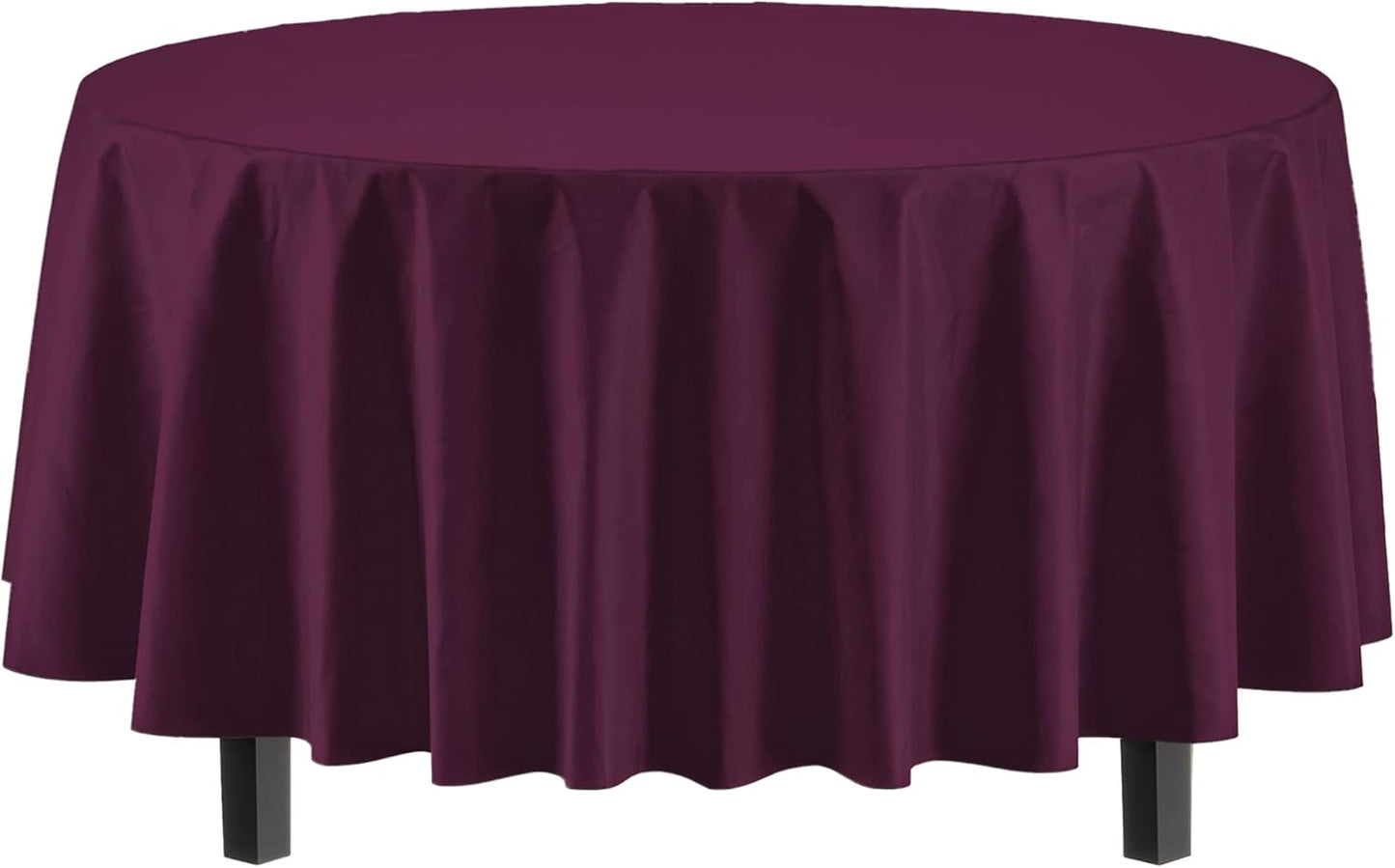 Party Solids Pack Of 12 Premium Plastic Tablecloth 84 Inch Round Table Cover - Plum