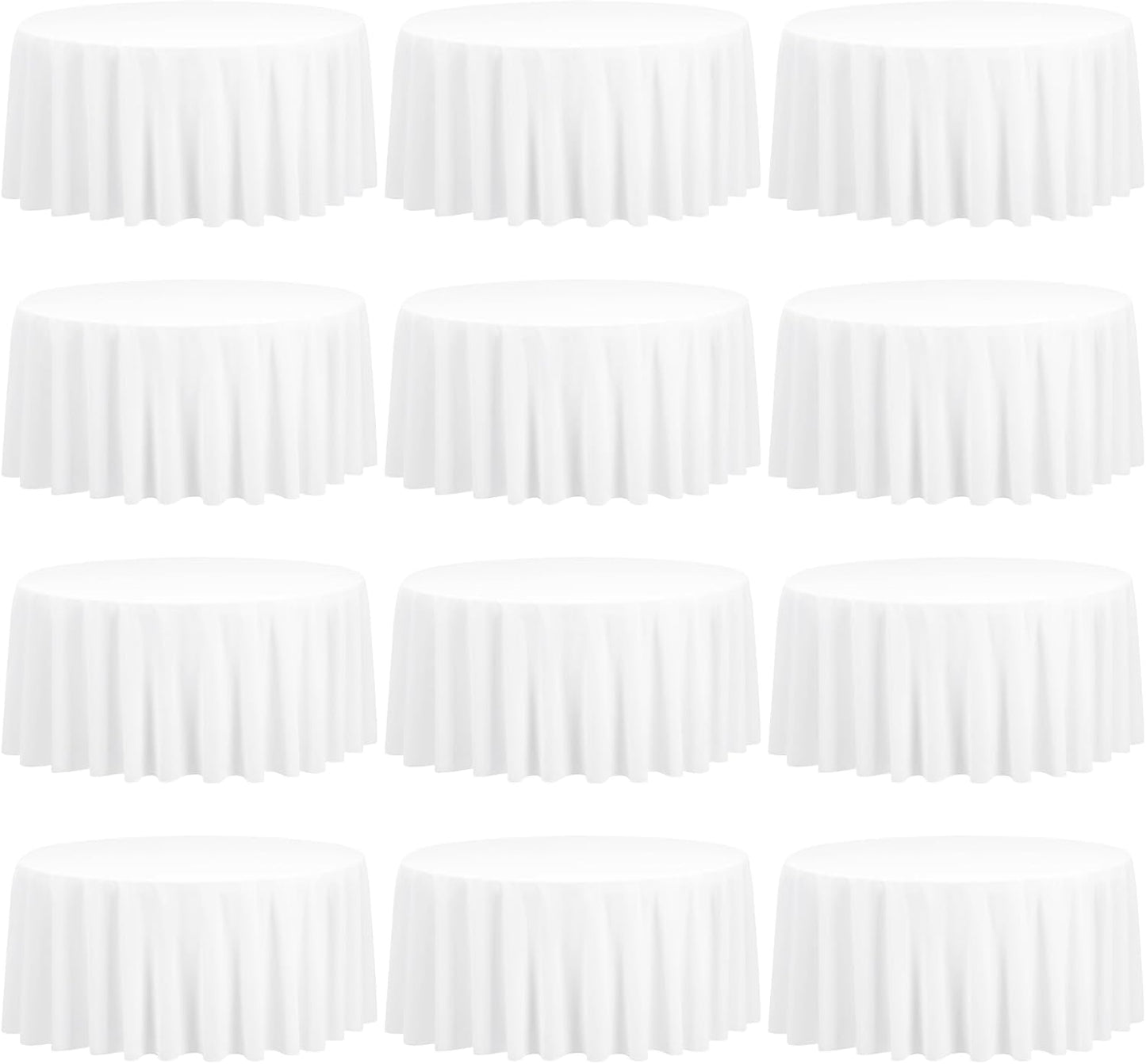 12 Pack 120 Inch Round Tablecloth, White Polyester Fabric Table Cloth for Round Table, Washable Tablecover for Wedding Party Dining Buffet Banquet Restaurant and Camping