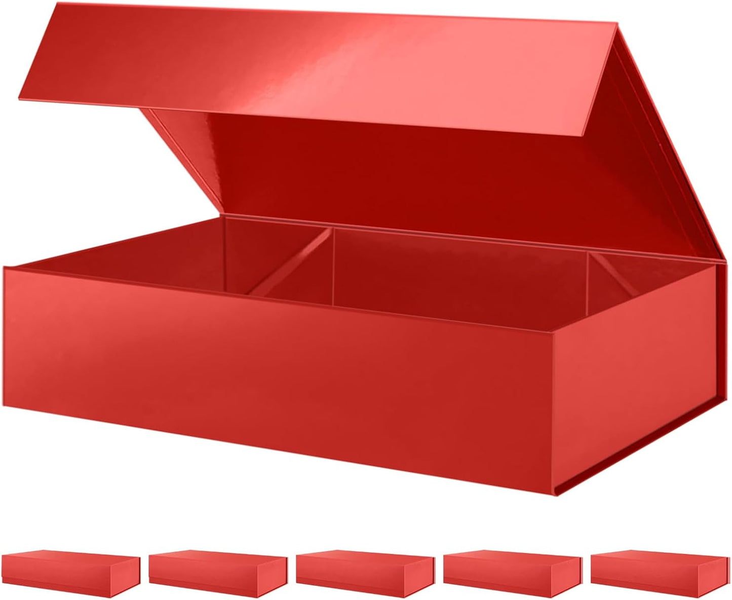 PACKHOME 6 Extra Large Gift Boxes 17.5x11.3x4.3 Inches, Sturdy Shirt Boxes with Magnetic Lids for Clothes and Large Gifts (Glossy Red)