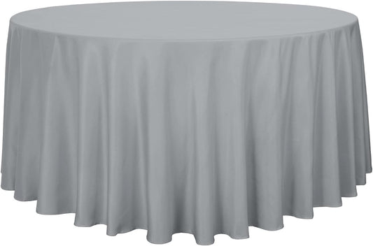 sancua Round Tablecloth - 120 Inch - Water Resistant Spill Proof Washable Polyester Table Cloth Decorative Fabric Table Cover for Dining Tables, Buffet Parties and Camping, Silver Grey