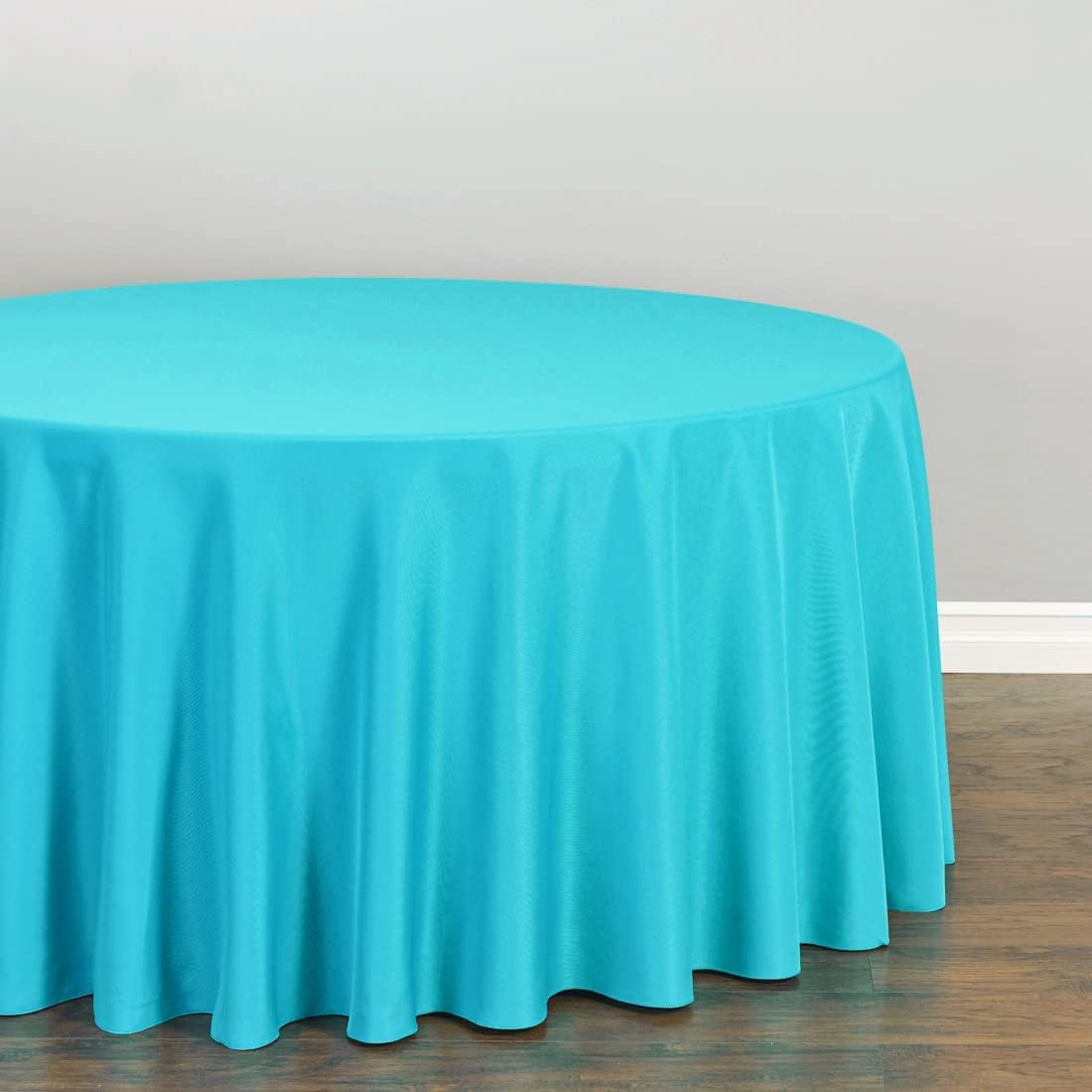 LTC LINENS Tablecloth - 120 Inch Round Tablecloths for Circular Table Cover in Turquoise Washable Polyester Fabric- Great for Buffet Table, Parties