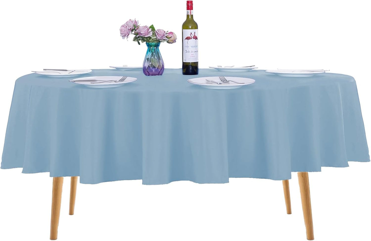Ascoza 2pack 90 Inch Blue Mist Round Tablecloth in Washable Polyester Fabric for Wedding/Banquet/Restaurant/Parties