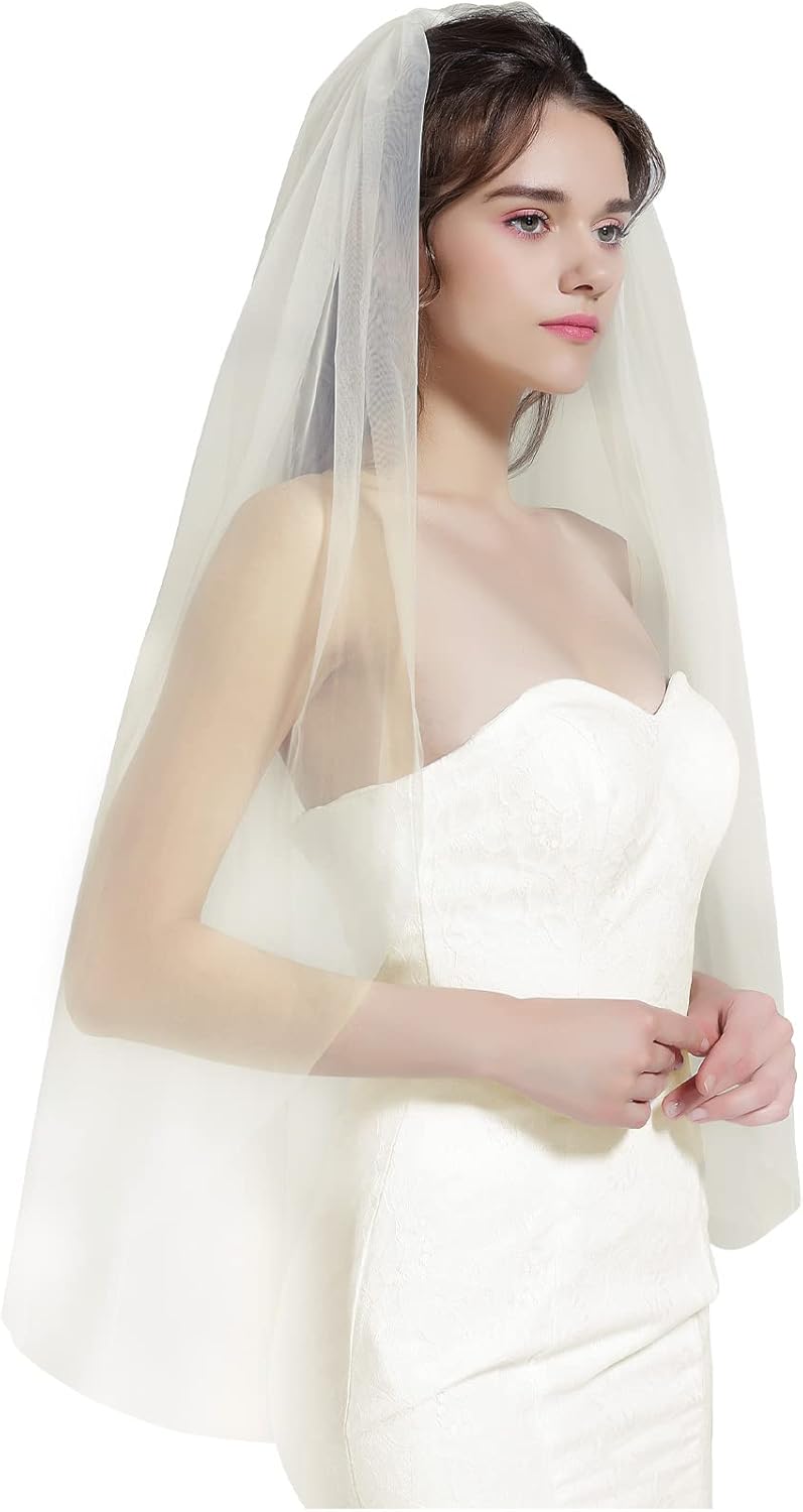 BEAUTELICATE Wedding Bridal Veil with Comb 1 Tier Cut Edge Fingertip&Cathedral Length