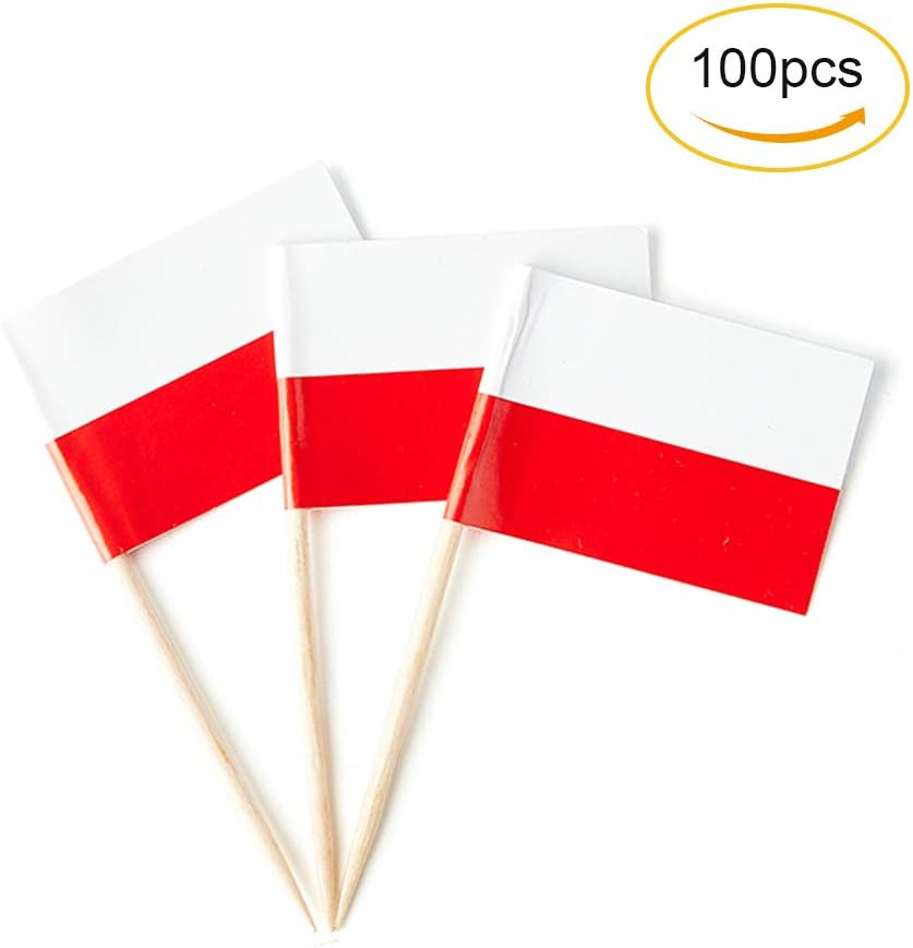 Poland Flag Polish Flag, Small Mini Poland Toothpick Flags for Food, Cupcakes, Cocktails, Appetizers, Bar Party Decorations
