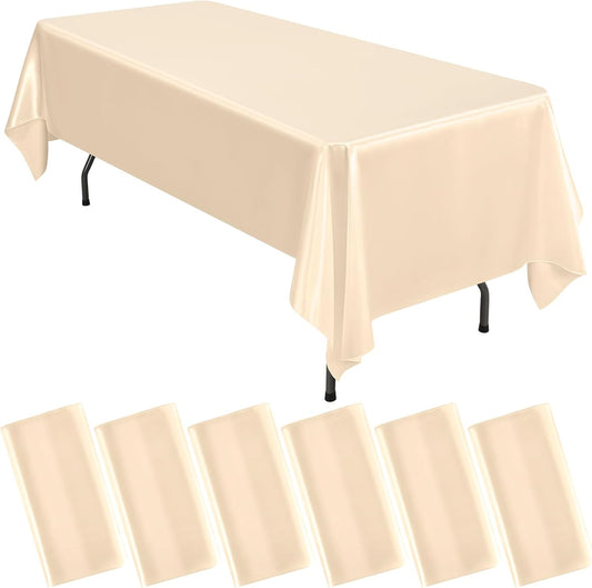 6 Packs Satin Tablecloth 57 x 108 Inch Champagne Rectangular Table Cloth Silk Tablecloth Smooth Fabric Overlay Satin Table Cover Decoration for Wedding Party Banquet Events