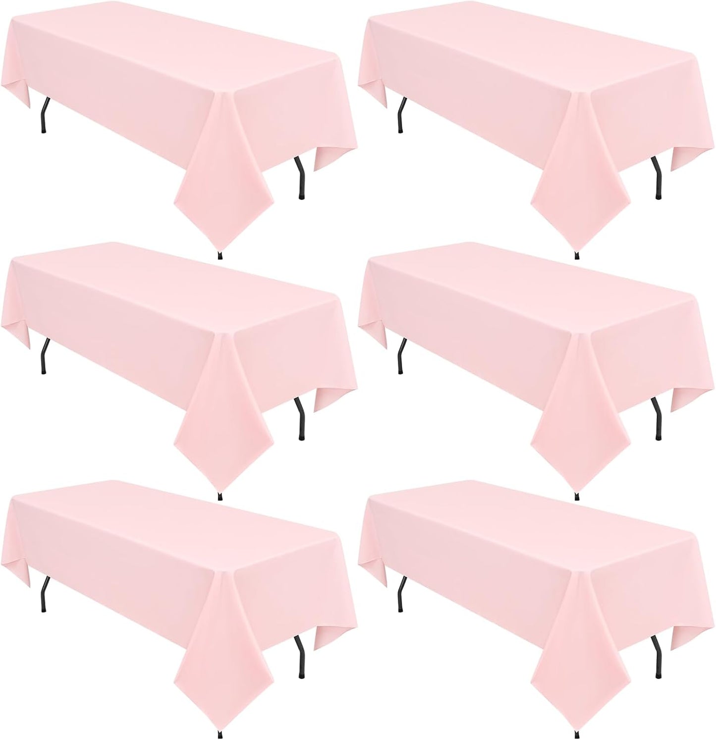 6 Pack Pink Tablecloths for 8ft Rectangle Tables 60 x 126 Inch - Polyester Table Cover Stain and Wrinkle Resistant Washable Fabric Table Clothes for Wedding Party Banquet Reception Restaurant