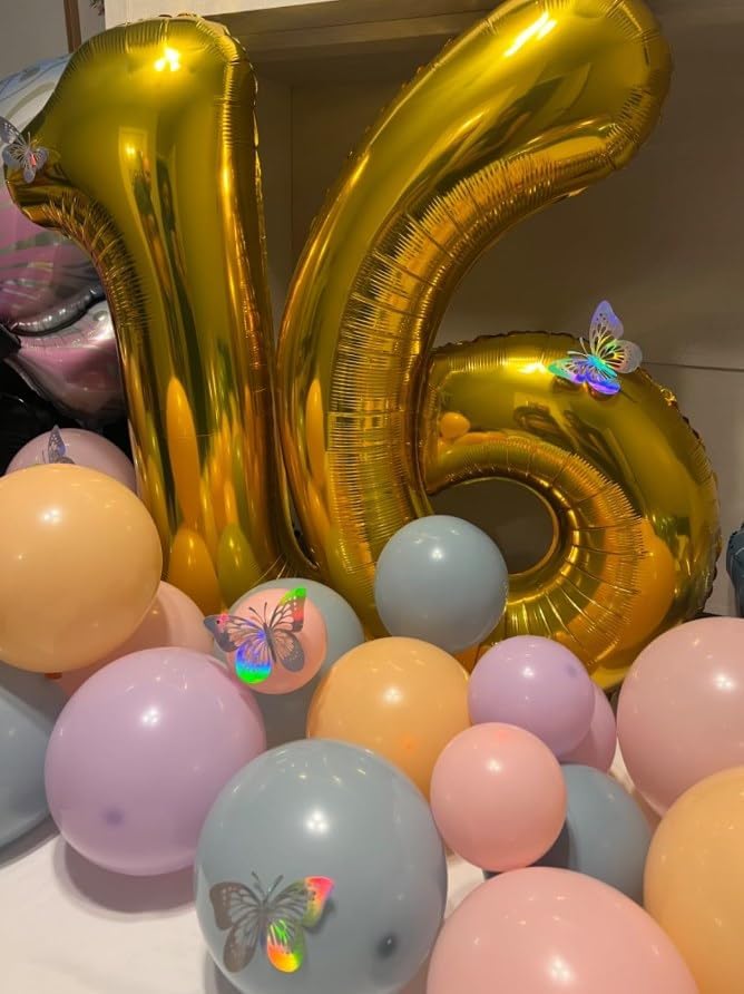 40 Inch Gold Mylar Foil Number 6 Birthday Balloon, Digital Balloons for 6 16 Boy Girl Party Decorations Supplies, Big Helium Balloon Numbers for 26 36 46 60 66 Men Women Anniversary