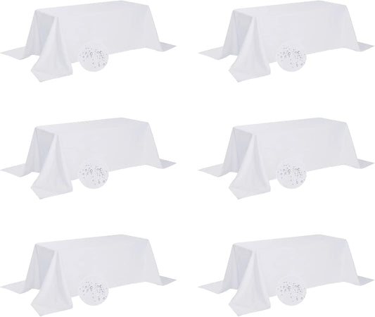 Fokitut 6 Pack Waterproof Rectangle Tablecloth, 90x156 Inch,Stain Resistant and Wrinkle Polyester Table Cloth, Fabric Table Cover for Kitchen Dining, Wedding, Party, Holiday Dinner-White