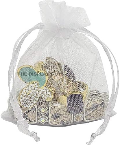 TheDisplayGuys 100-Pack 4x6 White Sheer Organza Gift Bags with Drawstring, Jewelry Candy Treat Wedding Party Favors Mesh Pouch