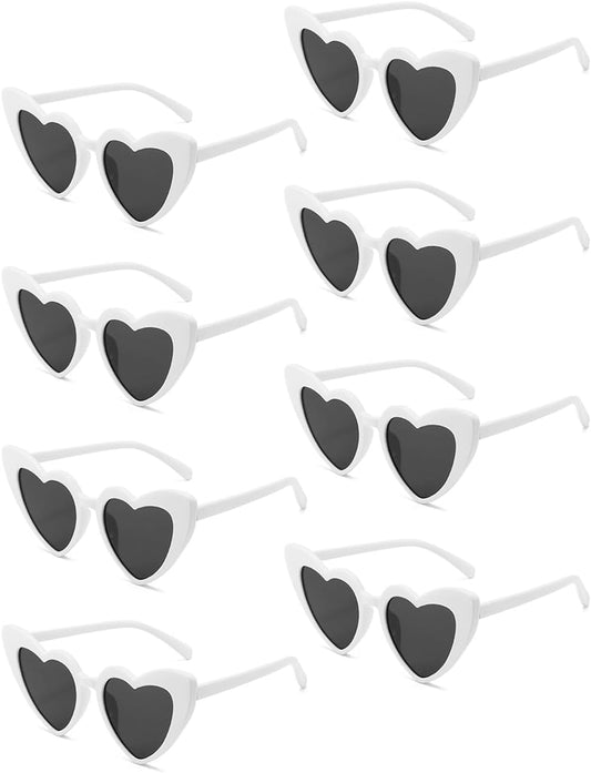 8 Pack Heart Sunglasses Vintage Cat Eye Heart Glasses Retro Bachelorette Bride Sunglasses Bulk for Women