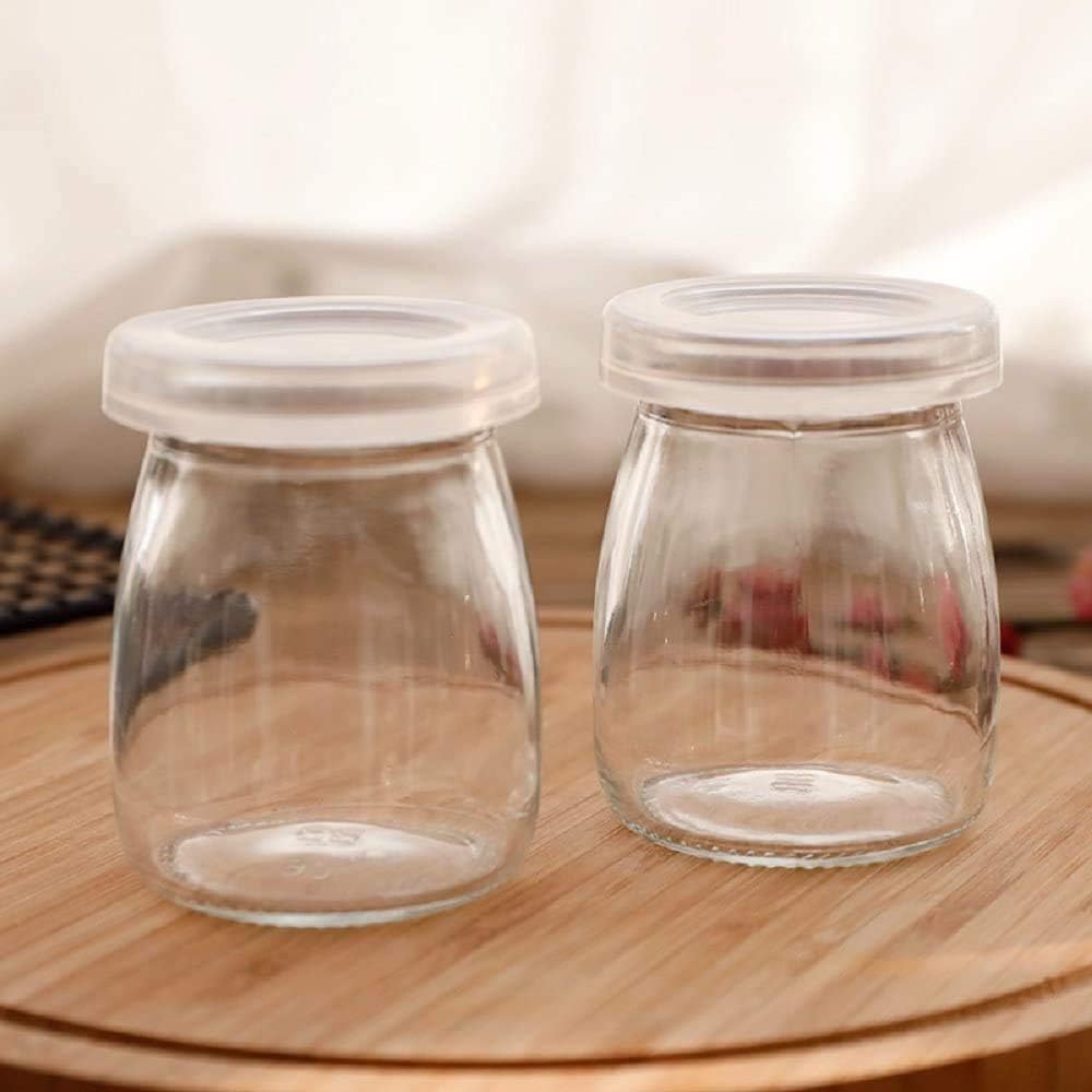 6 Pcs Yogurt Pudding Jars Bottles With Plastic Lids Ideal for Jam, Honey, Wedding Favors, Shower Favors, Baby Foods (5.5 oz (150ml))