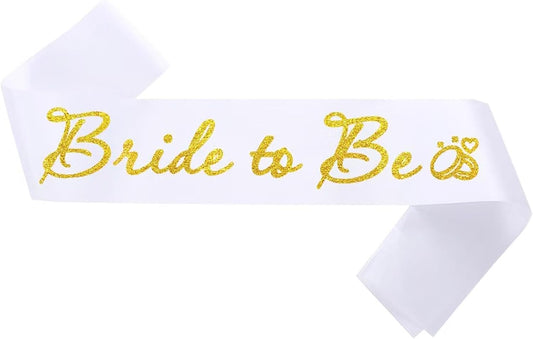 White Bride to Be Sash for Bridal Shower Bachelorette Party Wedding Hen Party Decorations Engagement Gifts Favors Miss to Mrs Sash with Glitter Letter Gold