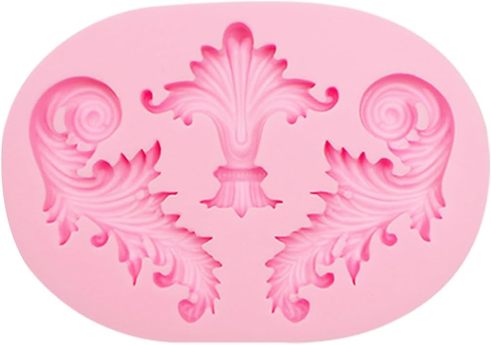 Baroque Scroll Silicone Fondant Molds, 8-Piece Decorative Border Cake Molds Set for Cupcake Topper Candy Gummy Clay DIY Crafts, Pink