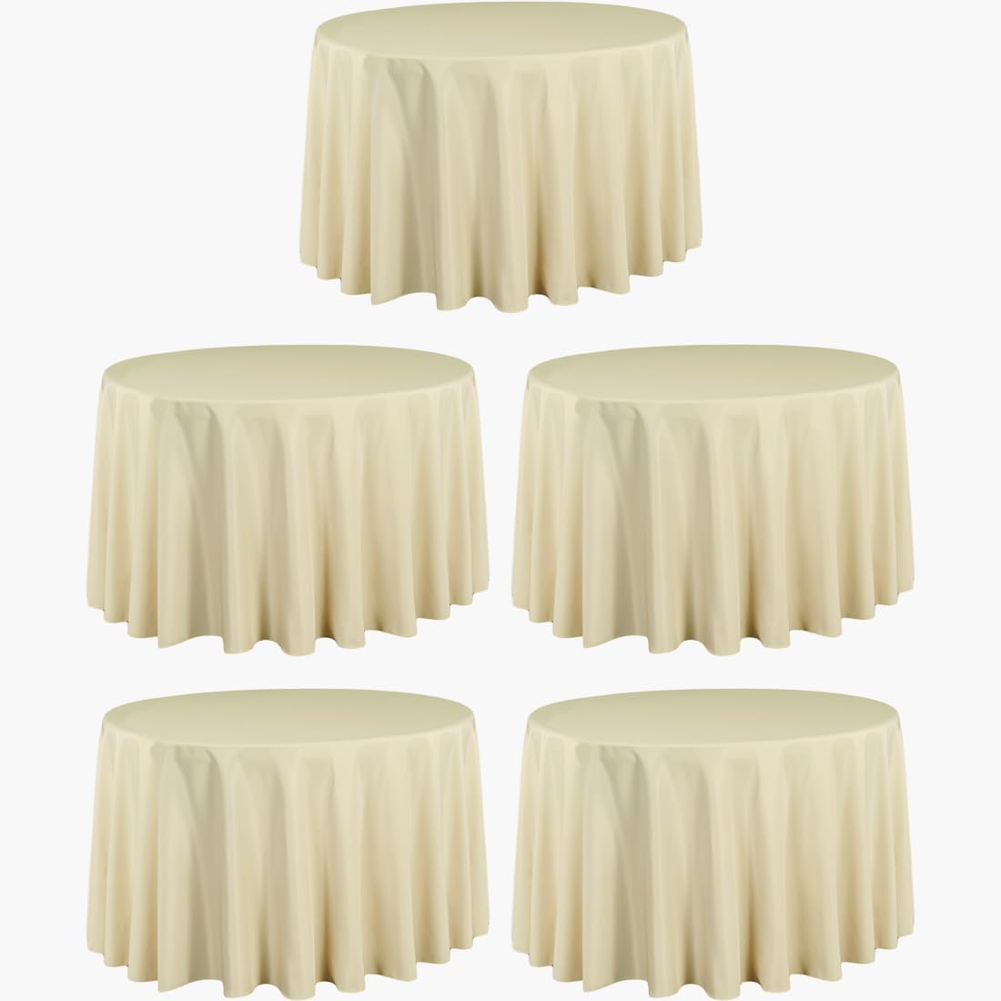 LTC LINENS 5 Pack 108 Inch Round Tablecloths Beige - Bulk for 48 Inch Round Table Floor Length - Wrinkle Resistant Polyester Fabric Cloth for Wedding