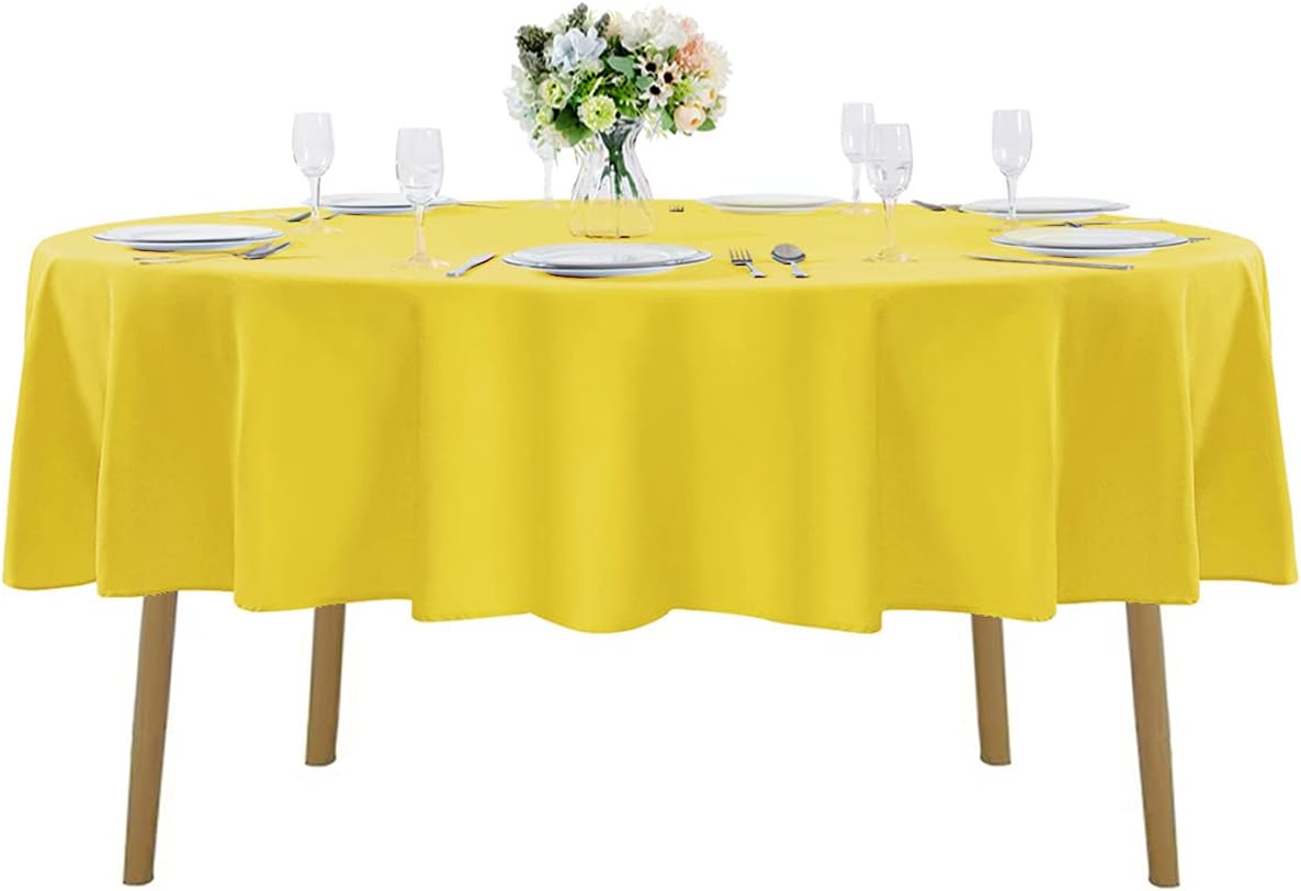 70 inch Round Tablecloth Washable Polyester Table Cloth Decorative Table Cover for Wedding Party Dining Banquet（70 inch,Yellow）