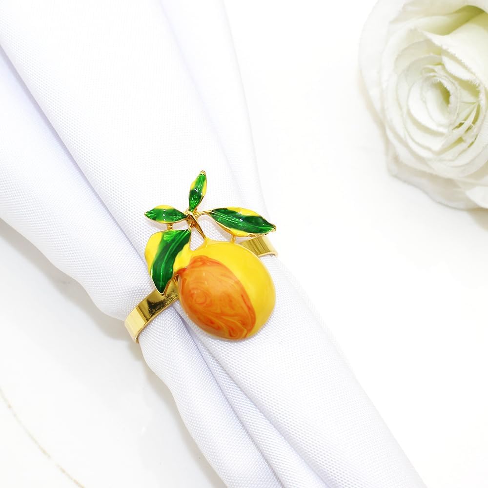 Lemon Napkin Rings Set of 6, Elegant Citrus-Themed Tableware for Summer Parties,Weddings, Thanksgiving Thanksgiving, Christmas(Yellow, One Size)