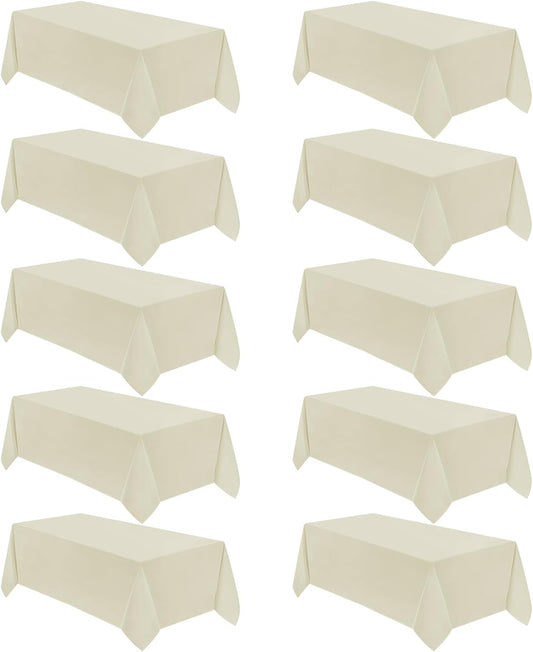 VidaFete Tablecloth 10 Pack 90 * 132inch Rectangle Table Cloth Polyester, Stain Wrinkle Resistant Polyester Dining Table Cover for Kitchen Dinning Party Wedding Rectangular Buffet Decoration(Ivory)