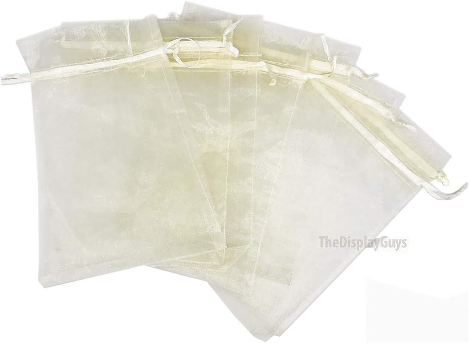TheDisplayGuys 48-Pack 3x4 Cream/Beige Sheer Organza Gift Bags with Drawstring, Jewelry Candy Treat Wedding Party Favors Mesh Pouch