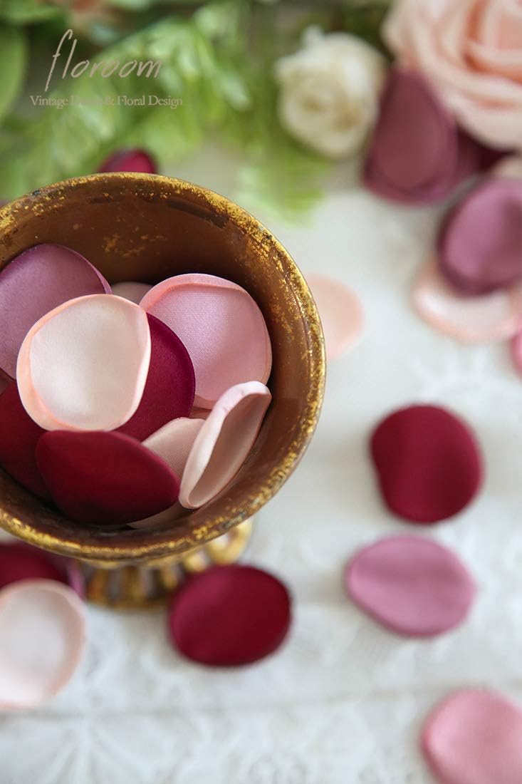 Floroom 300pcs Rose Petals Burgundy Maroon Faux Silk Flower Petals for Wedding Flower Girl Basket Aisle Scatter Dinner Table Centerpieces Party Confetti Bridal Shower Romantic Night Decoration