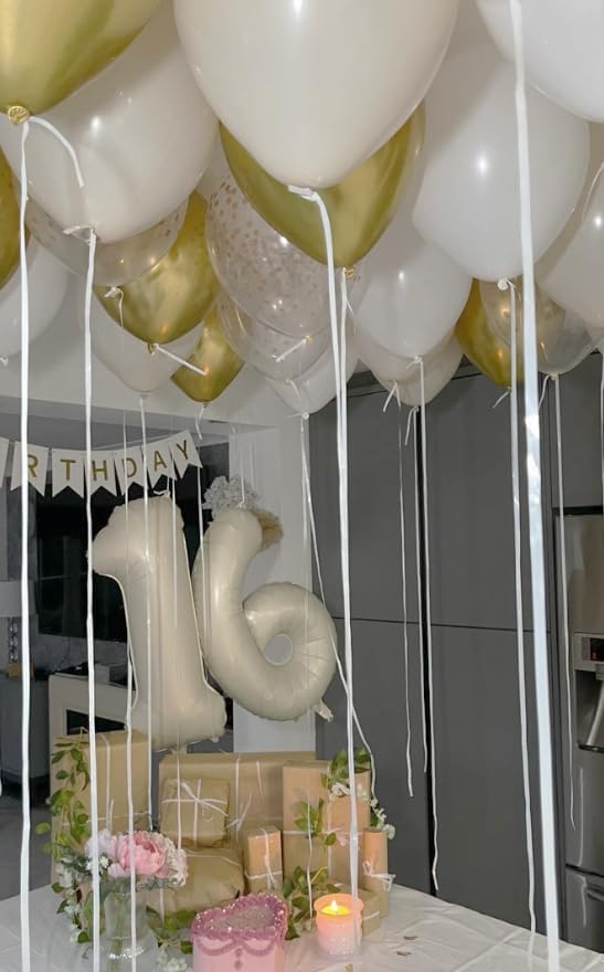 40 Inch Cream White Large Number 14 41 Birthday Balloon, Giant Number 14 41 Balloons, Foil Mylar Big Balloons for Anniversary Graduation Supplies Decorations