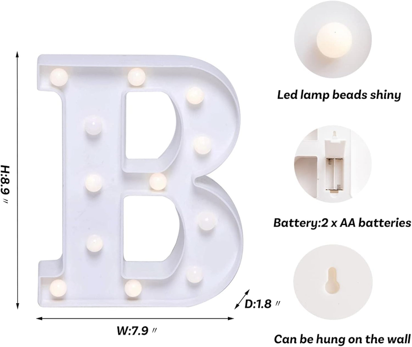 Foaky LED Letter Lights Sign Marquee Light Up Letters Sign for Night Light Wedding/Birthday Party Battery Powered Christmas Lamp Home Bar Decoration(B)