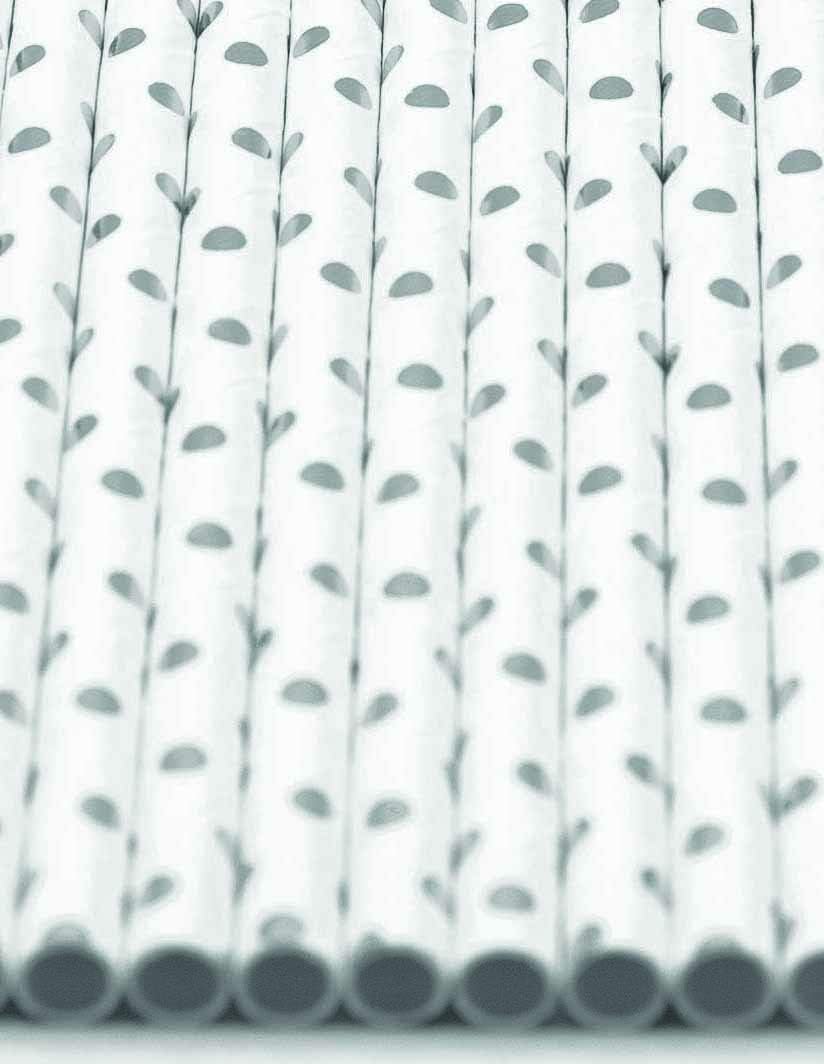 Pack of 150 Silver Polka Dot Foil Biodegradable 4-Ply Paper Drinking Straws (Compostable, Non-toxic, BPA-free)