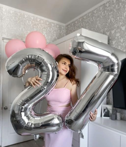 Silver Number 27 Birthday Balloon 40 Inch, Digital Balloons for 27 72 Party Celebration Decorations Supplies, Mylar Foil Numbers Balloon for 27 Wedding Anniversary