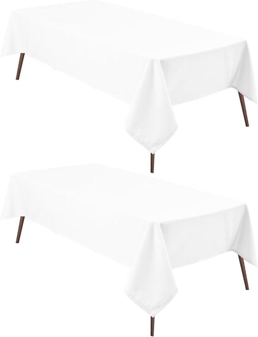 Hiasan 2 Pieces White Rectangle Tablecloth - Waterproof and Spillproof Restaurant Washable Polyester Table Cloth for Dining Room, 60 x 84 Inch