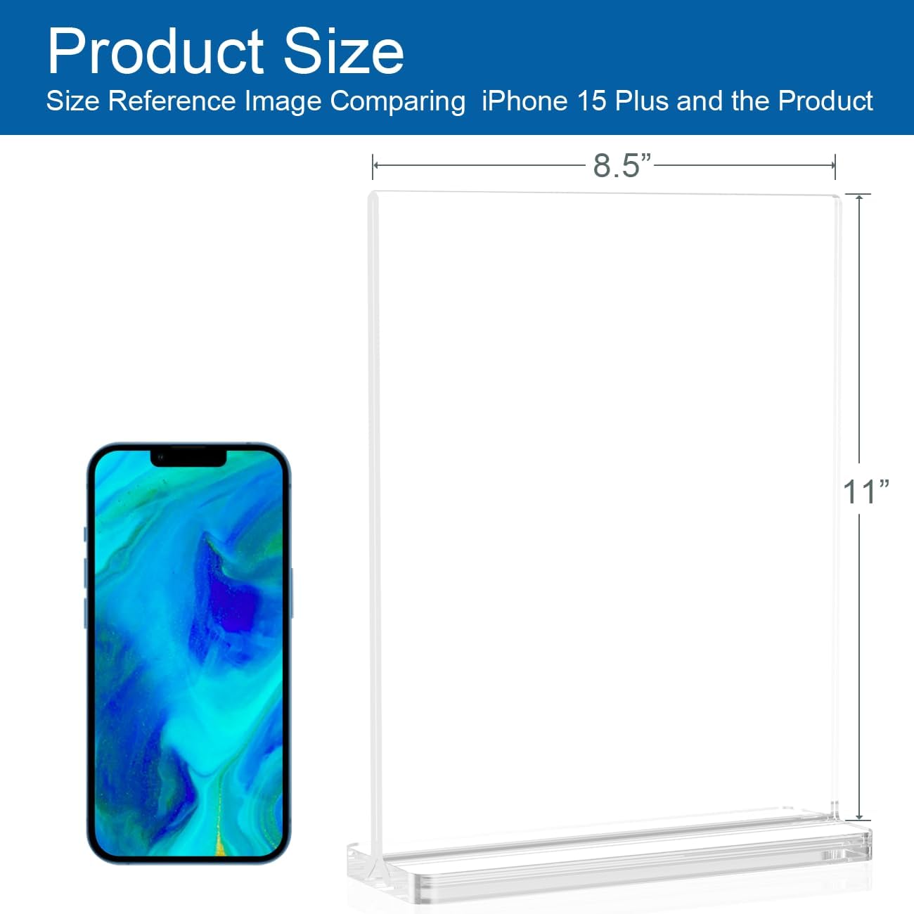 BlueValley Acrylic Sign Holder 8.5x11 Vertical - 12 Pack Double Sided Clear Plastic Table top Paper Display Stand for Menu, Flyer, Document, Poster - Standing Sign Holder for Office, Retail, Catering, Show Fair