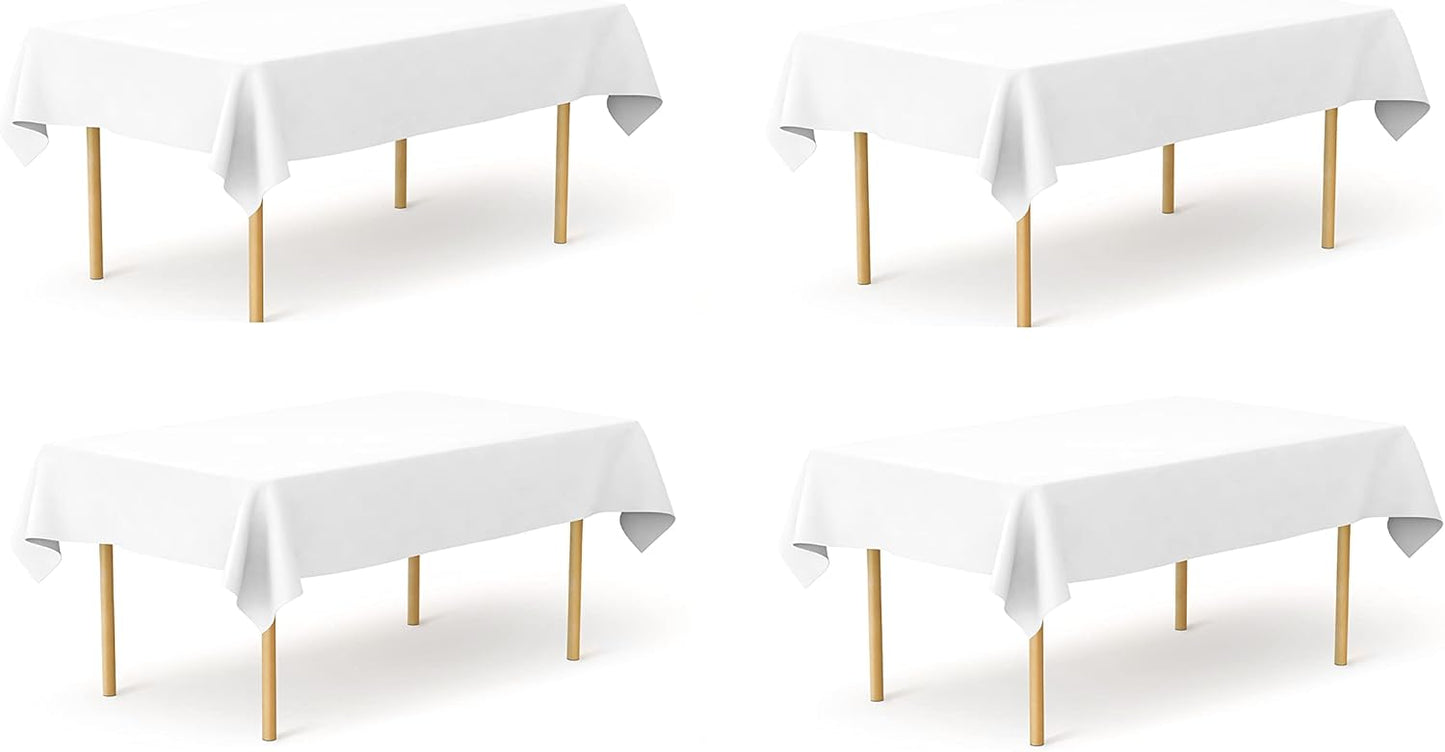 Pomp Pure White 60" x126" Poplin Polyester Tablecloth (4 Pack) | Wrinkle + Stain Resistant Easy Care Premium Fabric | Fits 8FT Rectangle Table