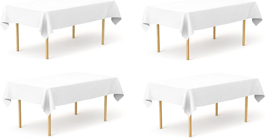 Pomp Pure White 60" x126" Poplin Polyester Tablecloth (4 Pack) | Wrinkle + Stain Resistant Easy Care Premium Fabric | Fits 8FT Rectangle Table