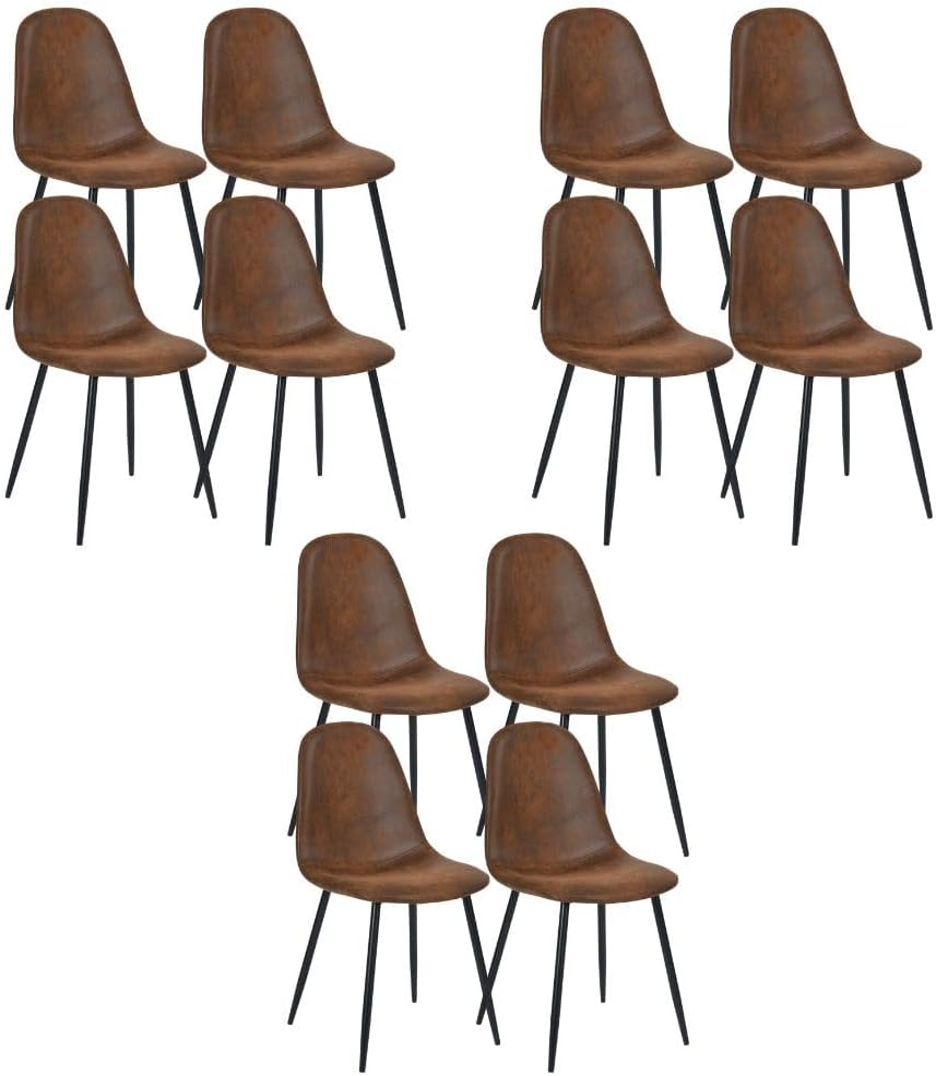 Homy Casa Dining Chairs Set of 12, Modern Mid-Century Style Dining Room Side Chairs Accent Chairs with Black Metal Legs Comfortable for Kitchen Lounge Farmhouse, Rustic Brown, 12PCS